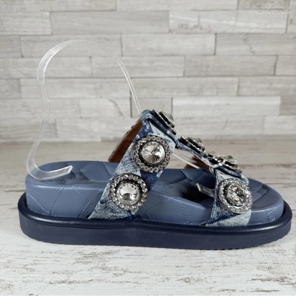 Kurt Geiger London Orson Denim Crystal Jewel Stud Ornament Slide Sandals Size 39 - Picture 7 of 16